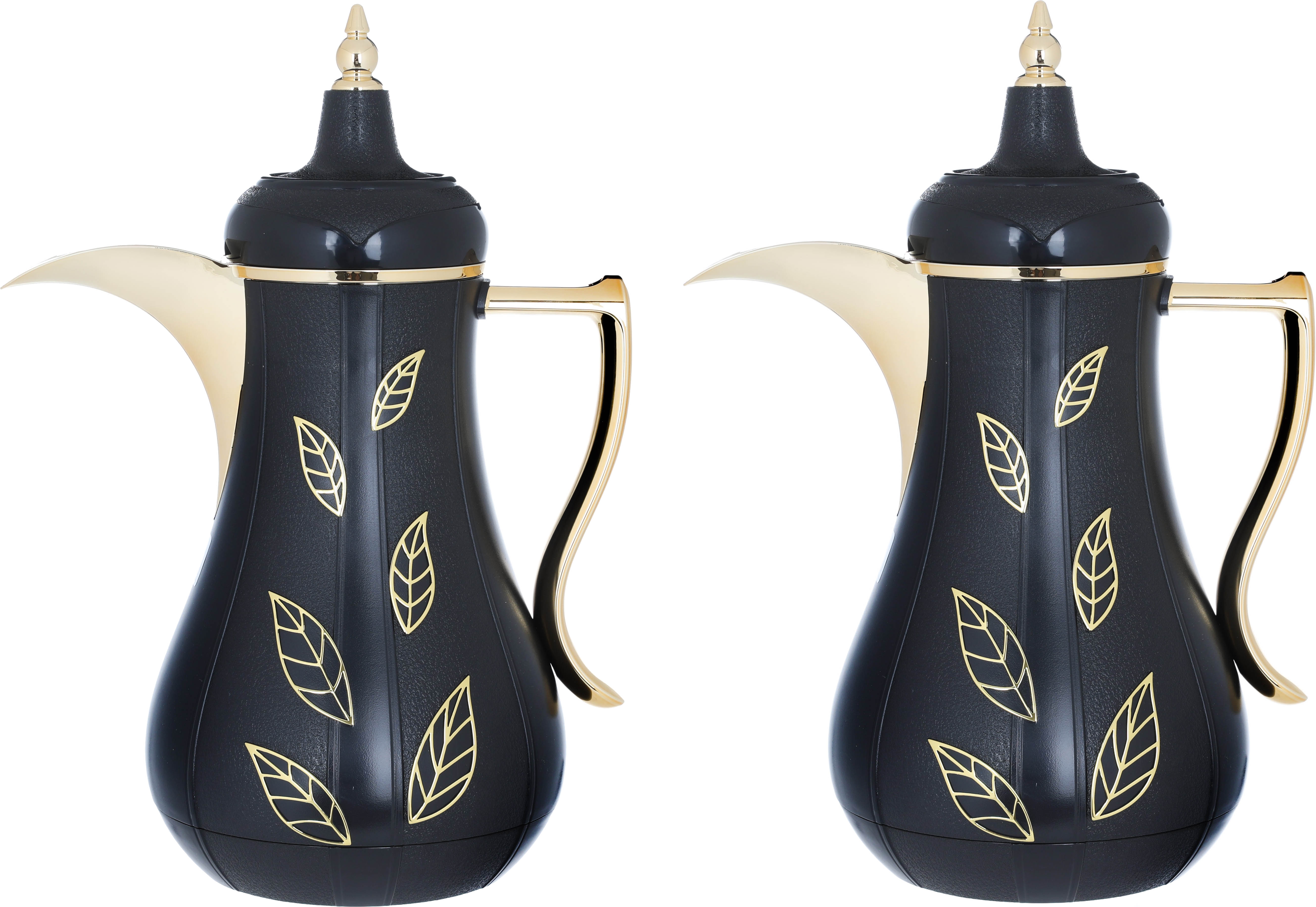 Al Saif Gallery Salma thermos set, 1 liter, golden pattern, 2 pieces, thermal glass inner shell, plastic outer shell - black product image