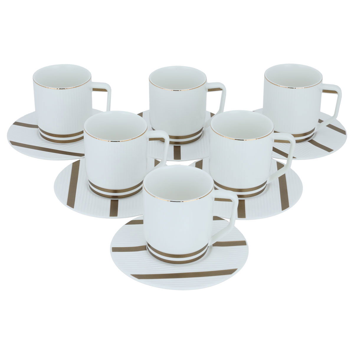 Al Saif Gallery porcelain coffee cup set, golden pattern, with saucer, 12 pieces - white product image 2