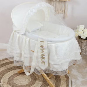 سرير موسى قابل للطي فان مومنت، 76×42×76 سم، حامل خشب - ابيض بيج product image