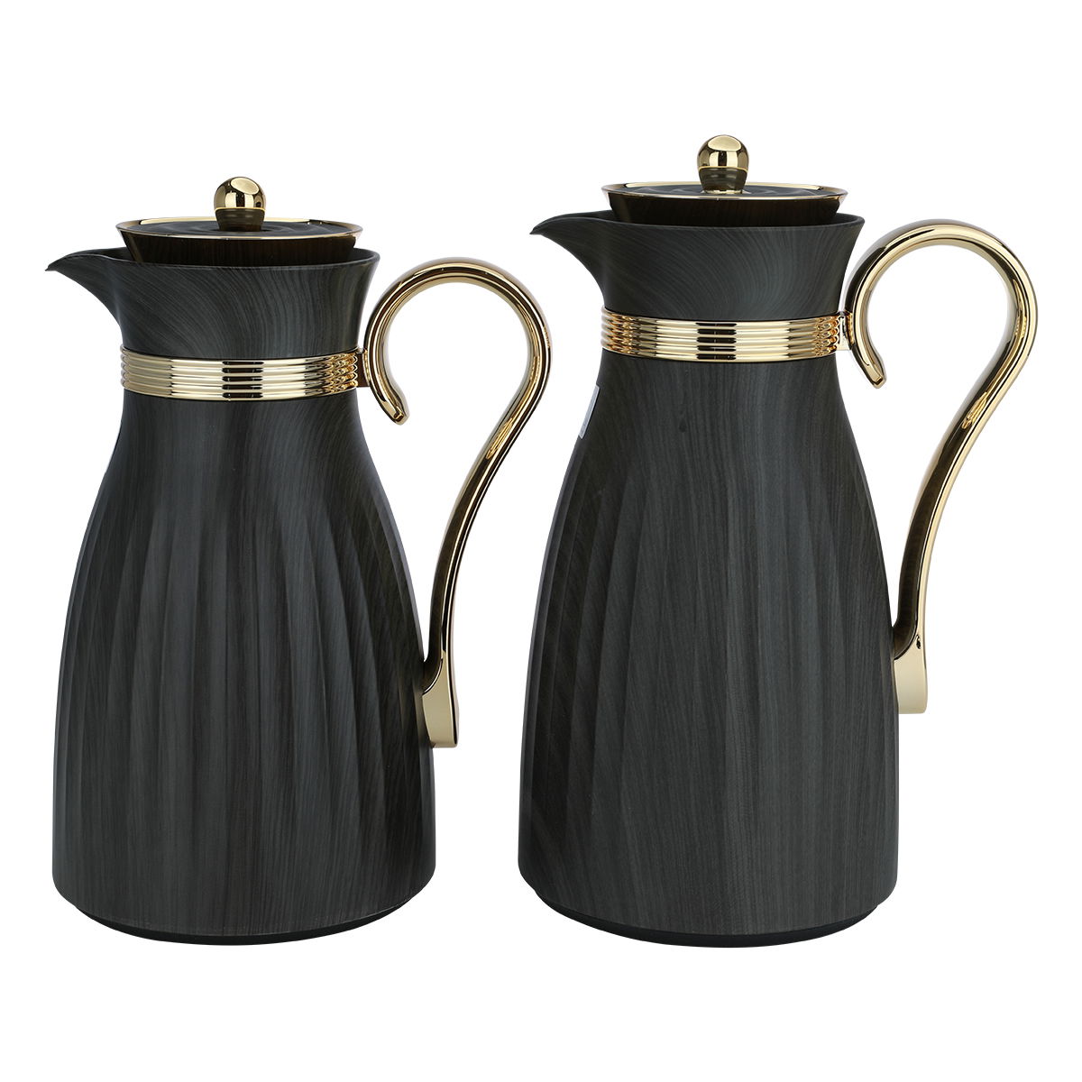 Al Saif Gallery Danat thermos set, 1/0.75, thermal glass inner shell, plastic outer shell, 2 pieces - black gold product image