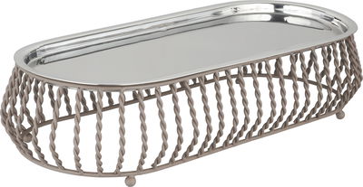 Al Saif Gallery Indian Stainless Steel Serving Stand, 42x18x8.5 cm, Oval Base - Silver Cappuccino product image 2