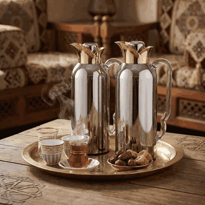 AlAl Saif Gallery Tuwaiq Thermos Set, 1/0.75 L, Glass Inner Material, Transparent Handle - Silver Gold product image 7