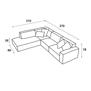 Modern L-shaped Swedish wood sofa, 270 x 210 cm, velvet fabric - Tiffany product image 2