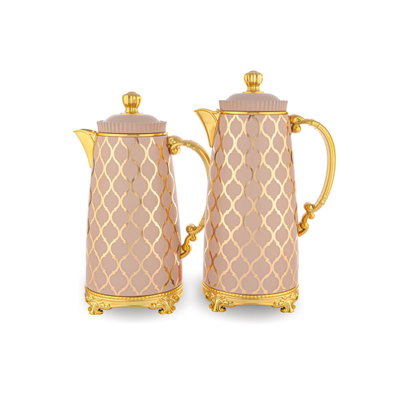 Al Saif Gallery thermos set, 2 pieces, 1 liter, glass inner container, plastic outer shell - brown product image 1