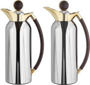 Al Saif Gallery Thuraya Thermos Set, 1/1 Liter, Glass Inner Material, Black Handle, Press Lid - Silver product image