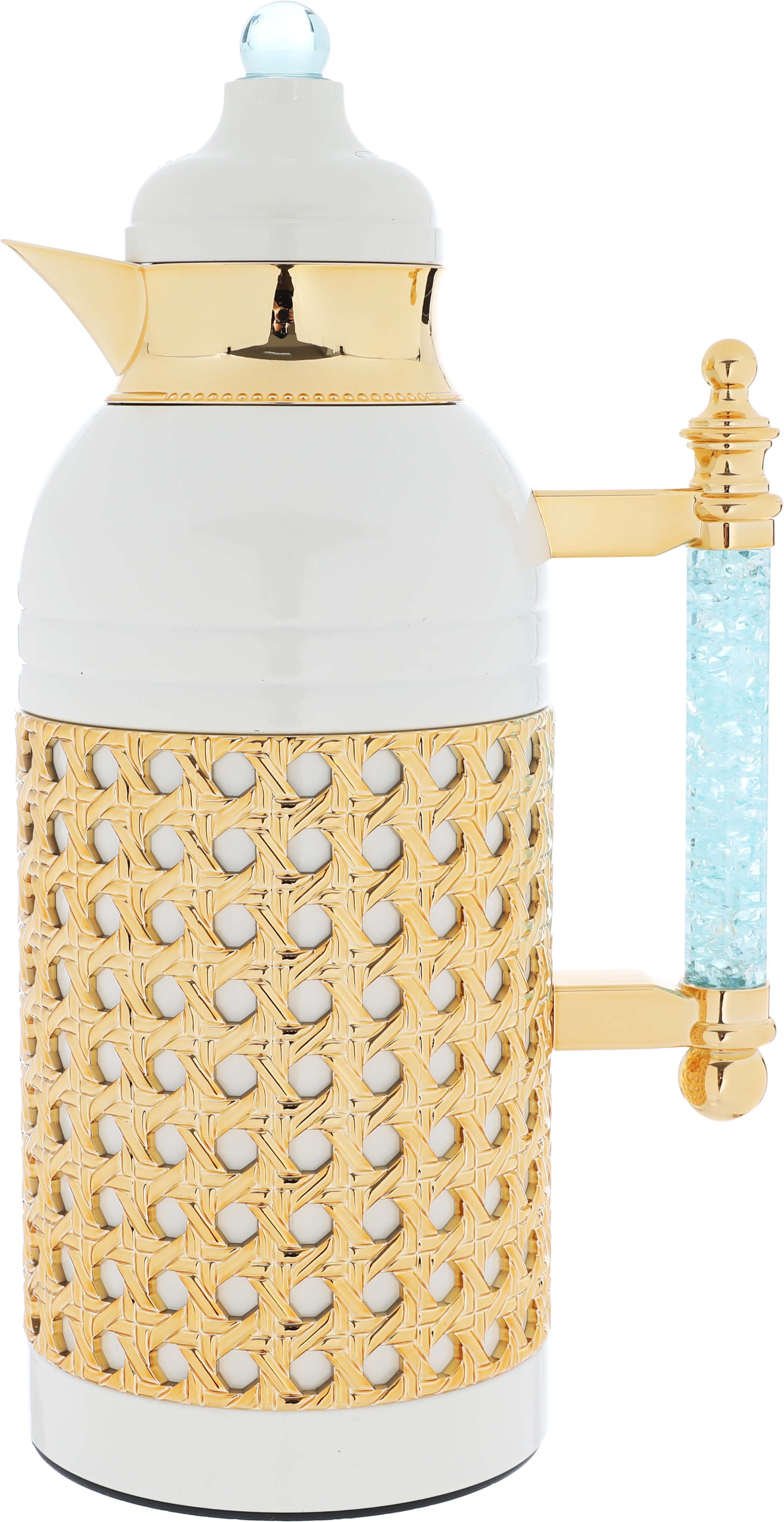 Al Saif Gallery Sarah thermos set, 1 liter, crystal handle, thermal glass inner case, steel outer case - white and golden product image 5