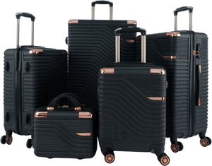 طقم شنط سفر ABS ليمرا، 5 مقاسات، 4 عجلات، زاويه 360 درجة، LMA-1470 - أسود product image