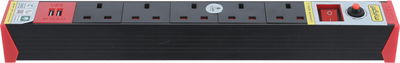 Safix Power Strip, USB, 5 Ports, 5 Yards, 4.5m Cord Length - Black/Red product image 1