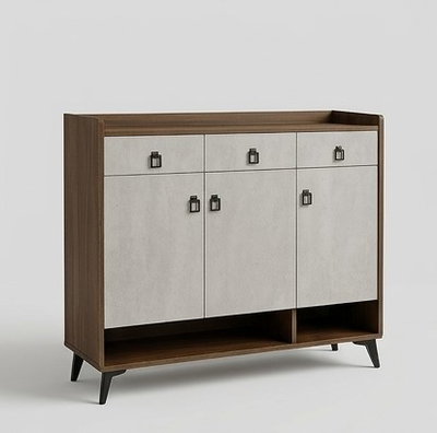 MDF wooden shoe cabinet, 32×120×100 cm, 3 doors - brown-grey product image 3