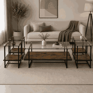 طقم طاولات خشب MDF و معدن، 5 قطع - بنى product image