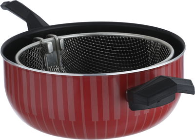 Saif Plus Teflon Frying Pan with Strainer, 22 cm, Glass Lid - Red product image 3