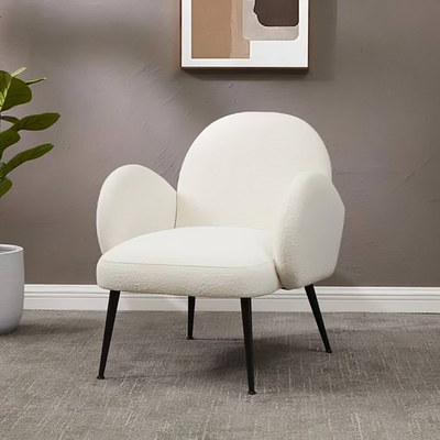Modern Metal Chair, 75×55×45 Cm, Boucle Fabric And Fur - White product image 3