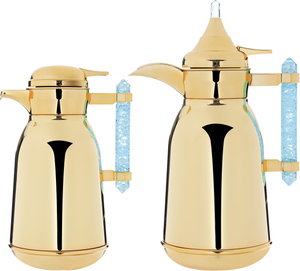 Al Saif Gallery Shahad thermos set, 1 liter, crystal handle, thermal glass inner case, steel outer case - gold product image 2