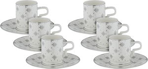 Al Saif Gallery Turkish Porcelain Coffee Cup Set, 12 Pieces, Saucers - White Silver product image