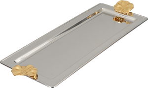 Al Saif Gallery stainless steel serving tray, 47x18.5x2 cm, rectangular, gold-silver handle product image 2