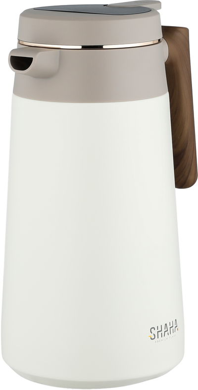 ترمس شاها، حافظة داخلية ستانلس ستيل1.7 لتر، ضغاط، يد خشبي - أبيض بيج product image 3