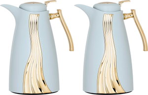 Al Saif Gallery Karma thermos set, 1 liter, golden handle, glass inner container, plastic outer shell - white and golden product image 2