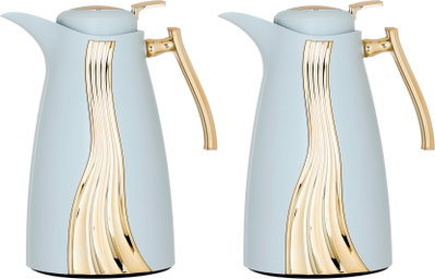 Al Saif Gallery Karma thermos set, 1 liter, golden handle, glass inner container, plastic outer shell - white and golden product image 2