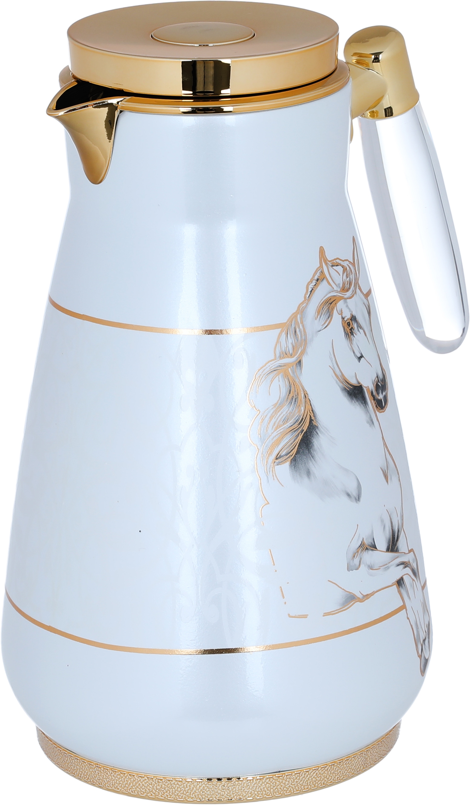Al Saif Gallery Jiyad thermos set, two pieces, 1/0.75 liter, horse pattern, thermal glass inner case, steel outer shell - cream product image 4
