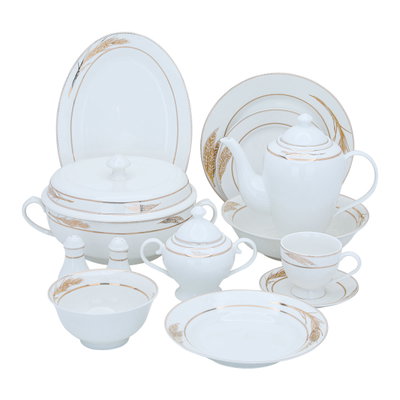 طقم سفرة بورسلان السيف غاليري، 77 قطعة، نقش سنبلة ذهبي - أبيض product image 1