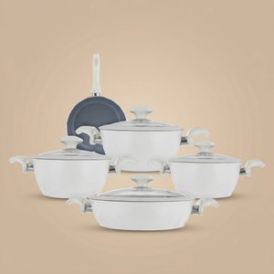 Falez Granite Cookware Set with Glass Lid, 9 Pieces - Light Beige product image