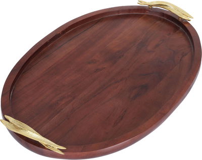 طوفرية تقديم خشب السيف غاليري، 45×30 سم، دائري، يد ورقة شجر ذهبي - بني product image 4