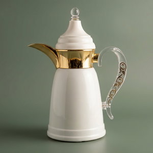 Al Saif Gallery Qamar Thermos Dallah, 0.35 L, Transparent Handle, Stainless Steel Inner Case, Stainless Steel Outer Body - Pearl Gold product image