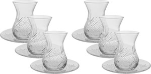 طقم بيالات شاي مع صحون زجاج باشاباشي، 170 / 155 مل، 12 قطعة - شفاف product image