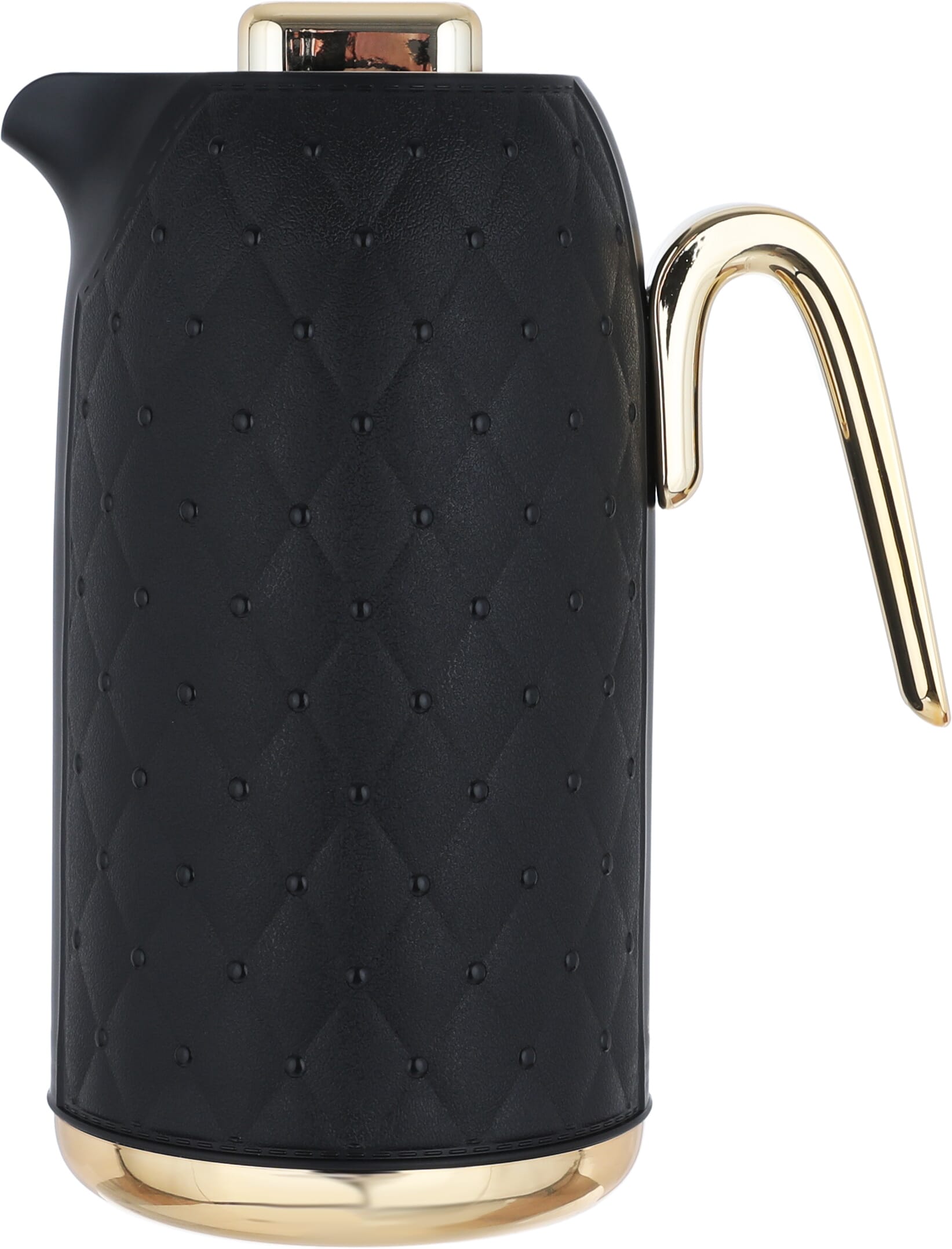 Timeless rattan thermos, golden handle, 1 liter, thermal glass inner container, plastic outer shell - black product image