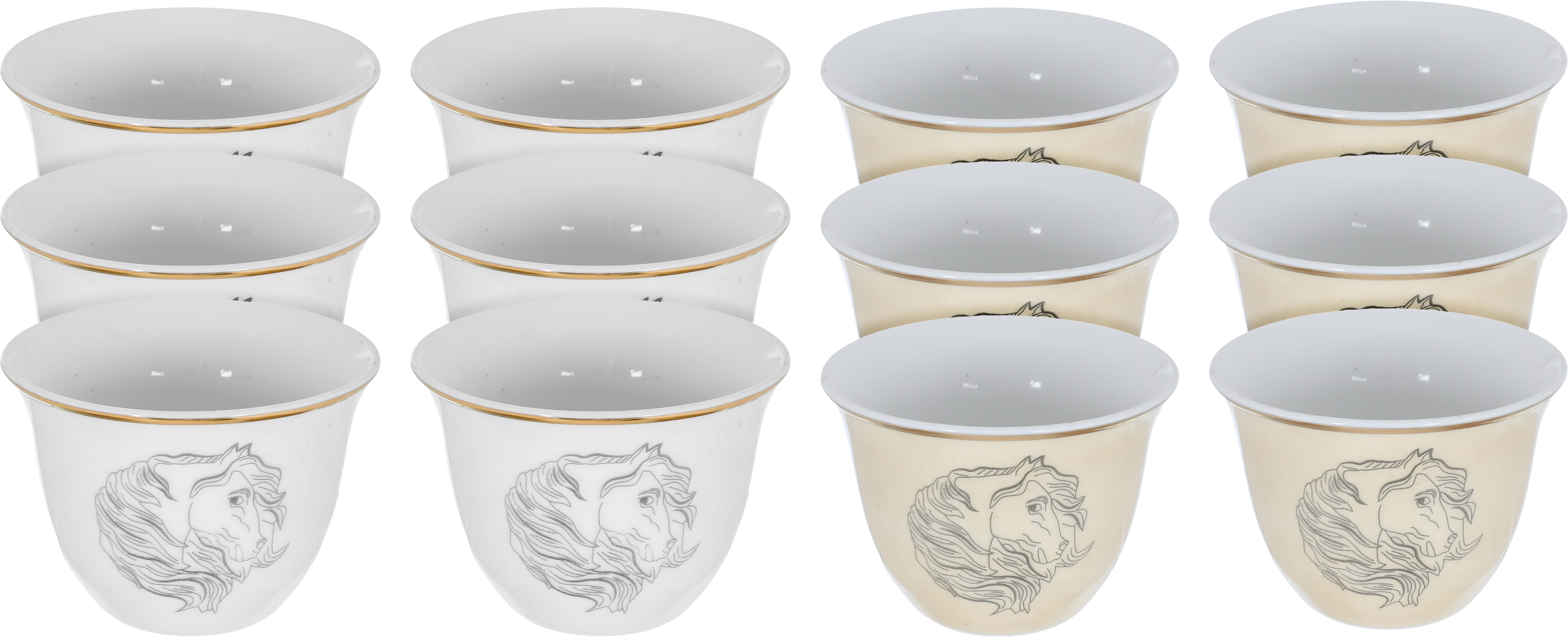 Al Saif Gallery Arabic coffee cups set, 12 pieces, 90 ml, black horse head pattern - beige product image 1
