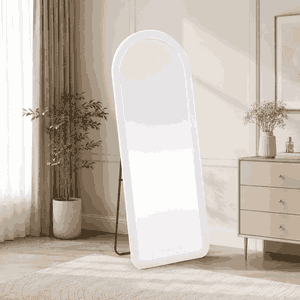مراية ستاند زجاج، 170×70 سم، ستاند معدن، اطار مخمل - ابيض product image