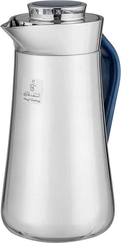 Al-Saif Gallery Al-Huda Stainless Steel Thermos, 0.7 Liter, Blue Handle, Self-Service, Push-Button - Shiny Silver product image 4