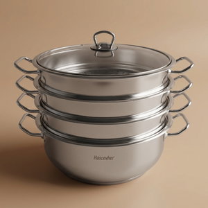 Hascevher steel pot, 5 pieces, glass lid - silver product image