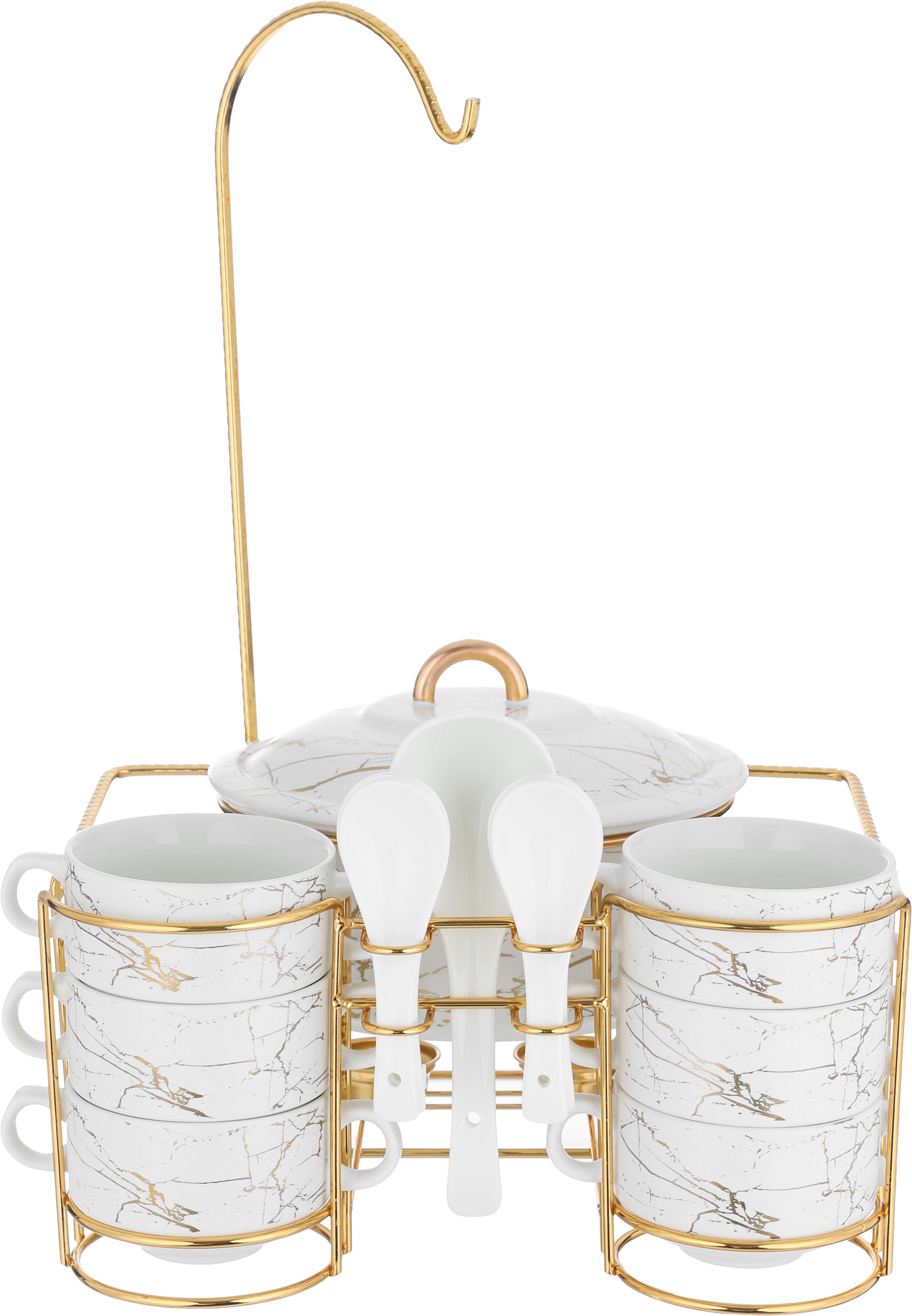Al Saif Gallery porcelain soup set, 15 pieces, gold-white marble stand product image