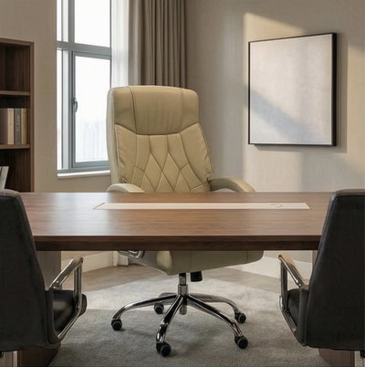 كرسي مكتب دوار جلد، 55×45×100 سم - كريمي product image 2