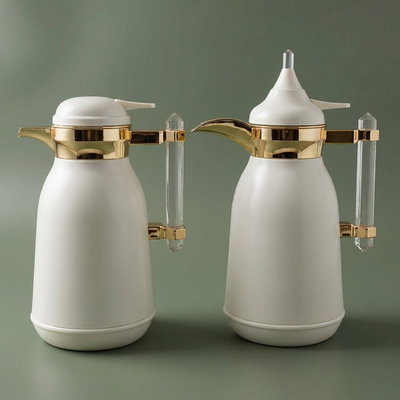 Al Saif Gallery Shahad thermos set, 1/1 liter, transparent handle, two pieces, thermal glass inner container, steel outer shell - white product image 1