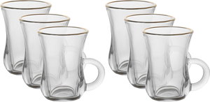 طقم بيالات شاي زجاج ماكس السيف غاليري، خط ذهبي، 6 قطعة - شفاف product image