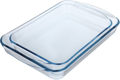 طقم صينية طهي زجاج بايركس، 2 قطعة، مستطيل - شفاف product image 2