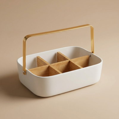 علبة تقديم بلاستيك وخشب السيف غاليري، مقسمة - أبيض product image 1
