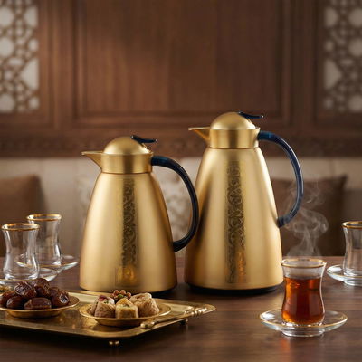 Safe Plus Thermos Set, 0.7/1 Liter, Glass Interior, Push-Button Lid - Gold Blue product image 2