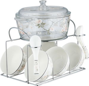 Golden Gallery Porcelain Glass Soup Set, 16 Pieces, Rose Pattern - Clear White product image 2