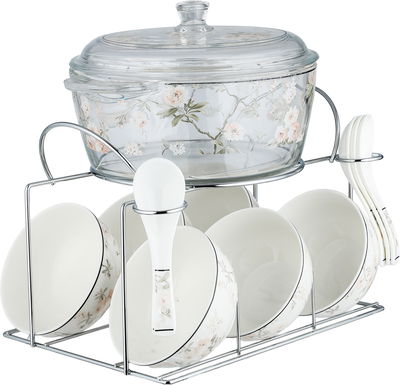 Golden Gallery Porcelain Glass Soup Set, 16 Pieces, Rose Pattern - Clear White product image 2