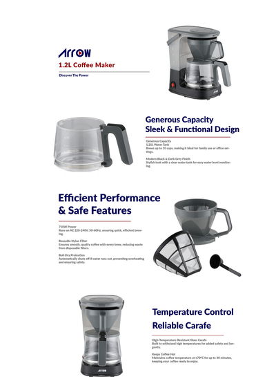 صانعة قهوة بالتنقيط ارو، 750 واط، 1.25 لتر، ايقاف تلقائي، RO-125CMD - اسود product image 3