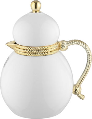 Al Saif Gallery Stainless Steel Dallah Thermos, 0.7 Liter, Gold Handle, Self-Service, Push Button - White Gold product image 2