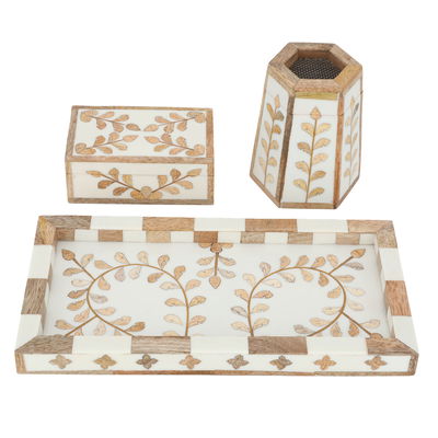 طقم مبخرة خشب، 30x16x12.5 سم، 3 قطع - بيج بني product image 3