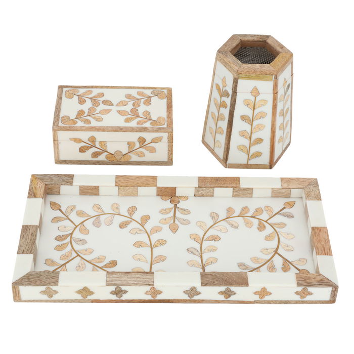 طقم مبخرة خشب، 30x16x12.5 سم، 3 قطع - بيج بني product image 3