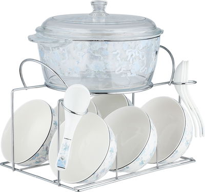 Golden Gallery Porcelain Glass Soup Set, 16 Pieces, Embossed - Translucent White product image 2