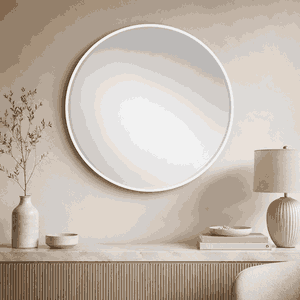 مراية دائرية زجاج، 70×70 سم، اطار معدن - ابيض product image