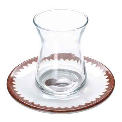 طقم بيالات شاي زجاج مع صحون بورسلان السيف غاليري، 12 قطعة،120 مل، نقش قلب - شفاف أبيض product image 1
