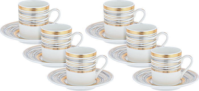 طقم فناجين قهوة تركي مع الصحون بورسلان السيف غاليري، 12 قطعة - أبيض ذهبي product image 1